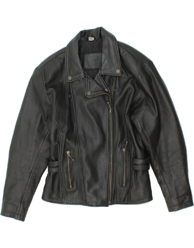 SPIRIT MOTORS Womens Leather Biker Jacket IT 46/48 Large Black Leather Elasticated Jacket Padded Jacket Insulated Jacket SPIRIT MOTORS Womens Leather Biker Jacket IT 46/48 Large Black Leather Elasticated Jacket Padded Jacket Insulated Jacket