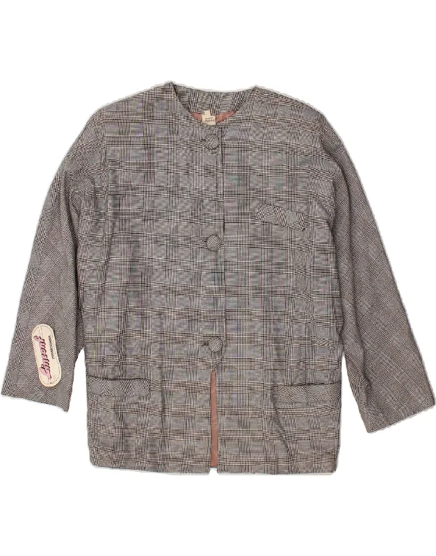 VINTAGE Womens 3 Button 3/4 Sleeve Blazer Jacket UK 14 Medium Grey Check Front Pockets Side Pockets Patch Pockets VINTAGE Womens 3 Button 3/4 Sleeve Blazer Jacket UK 14 Medium Grey Check Front Pockets Side Pockets Patch Pockets