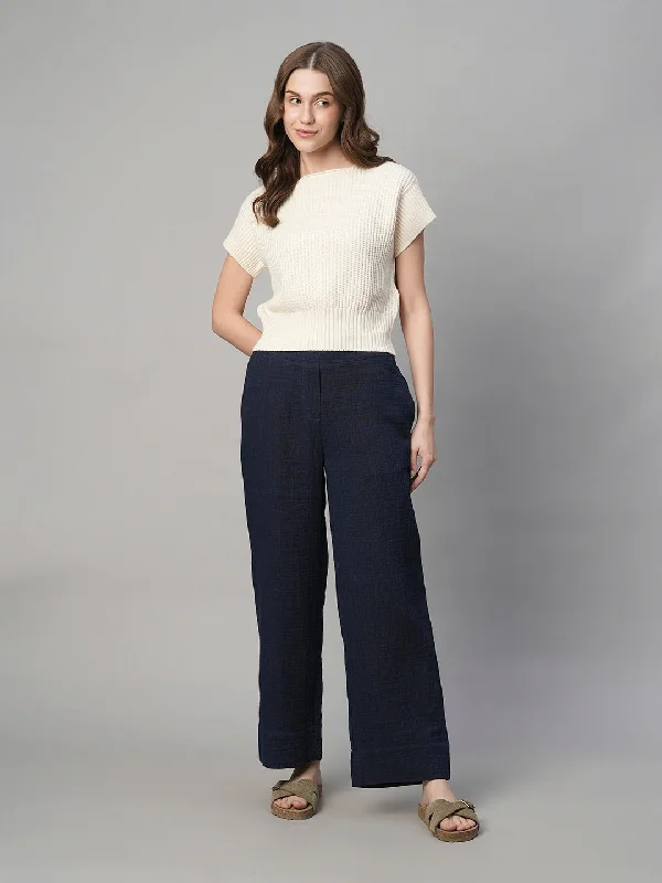 Women's Indigo Cotton Regular Fit Pant Classic Straight-Leg Pants