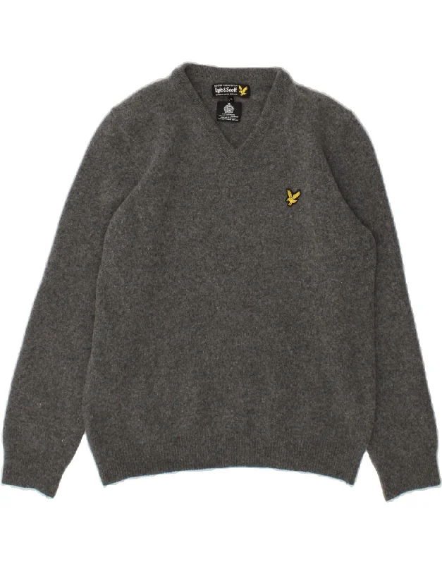 LYLE & SCOTT Womens V-Neck Jumper Sweater UK 12 Medium Grey Lambswool Cashmere Blend Cotton Blend Poly Blend LYLE & SCOTT Womens V-Neck Jumper Sweater UK 12 Medium Grey Lambswool Cashmere Blend Cotton Blend Poly Blend