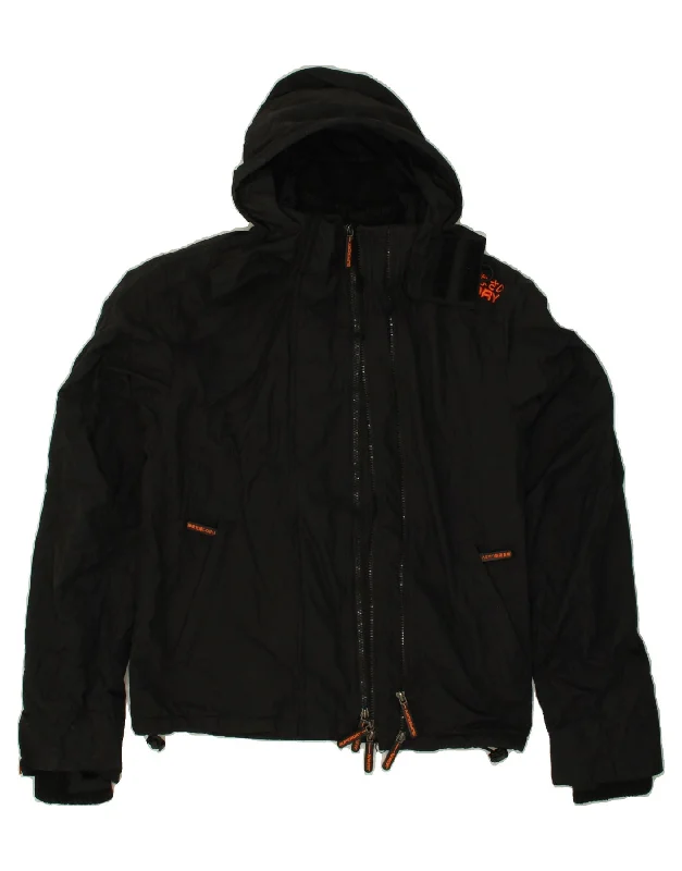 SUPERDRY Womens Loose Fit Hooded Windbreaker Jacket UK 10 Small Black Trench Coat Raincoat Waterproof Jacket SUPERDRY Womens Loose Fit Hooded Windbreaker Jacket UK 10 Small Black Trench Coat Raincoat Waterproof Jacket