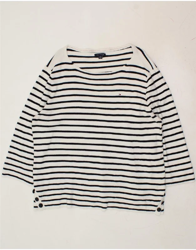 TOMMY HILFIGER Womens Boat Neck Jumper Sweater UK 20 2XL White Striped Hooded Sweater Collared Sweater Shawl Collar TOMMY HILFIGER Womens Boat Neck Jumper Sweater UK 20 2XL White Striped Hooded Sweater Collared Sweater Shawl Collar