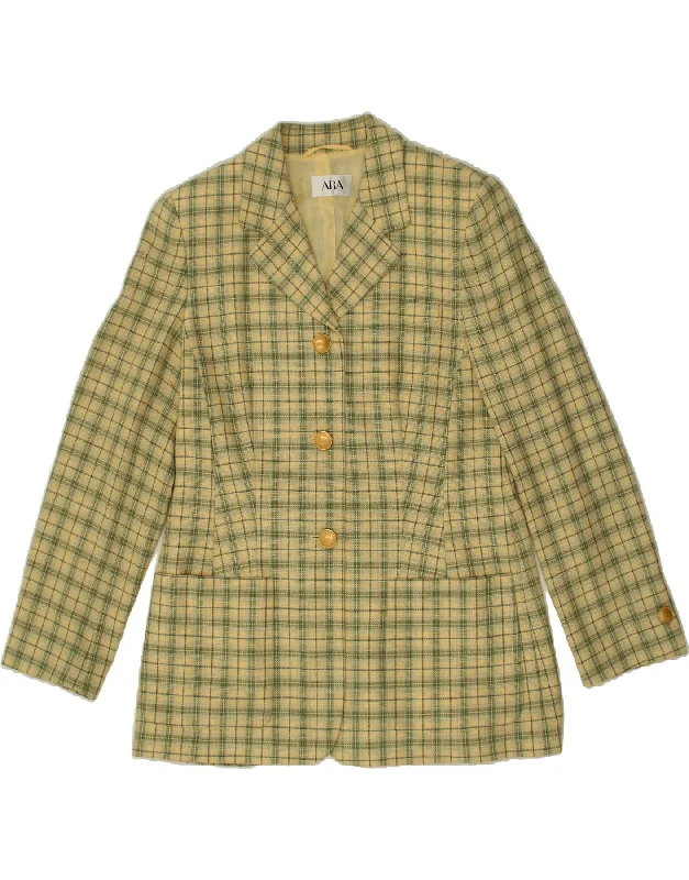 VINTAGE Womens 3 Button Blazer Jacket UK 12 Medium Yellow Check Viscose Jacket Blazer Coat VINTAGE Womens 3 Button Blazer Jacket UK 12 Medium Yellow Check Viscose Jacket Blazer Coat