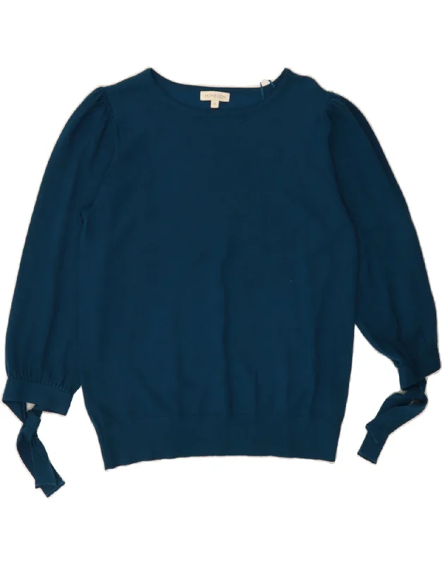 MONSOON Womens 3/4 Sleeve Boat Neck Jumper Sweater UK 12 Medium Blue Nylon Elasticated Padded Insulated MONSOON Womens 3/4 Sleeve Boat Neck Jumper Sweater UK 12 Medium Blue Nylon Elasticated Padded Insulated