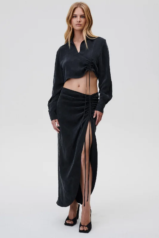 Rhea Skirt Black linen skirt natural