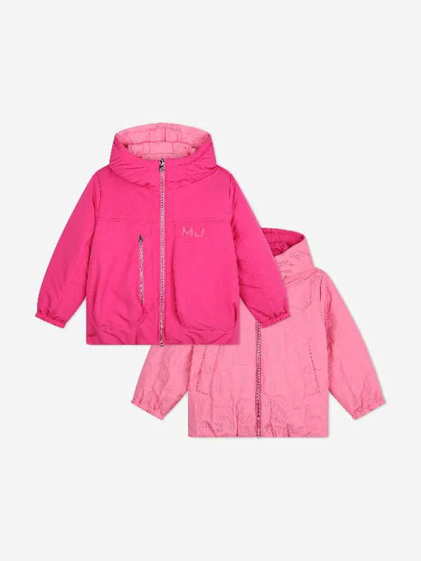 MARC JACOBS Girls Reversible Puffer Jacket in Pink Welt Pockets Slit Pockets Flap Pockets MARC JACOBS Girls Reversible Puffer Jacket in Pink Welt Pockets Slit Pockets Flap Pockets
