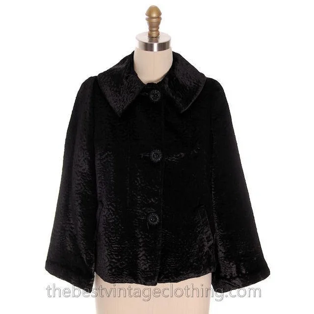 Vintage Faux Broadtail Lamb Swing Jacket Womens Faux Fur Black Large 1940s Satin Jacket Silk Jacket Chiffon Jacket Vintage Faux Broadtail Lamb Swing Jacket Womens Faux Fur Black Large 1940s Satin Jacket Silk Jacket Chiffon Jacket