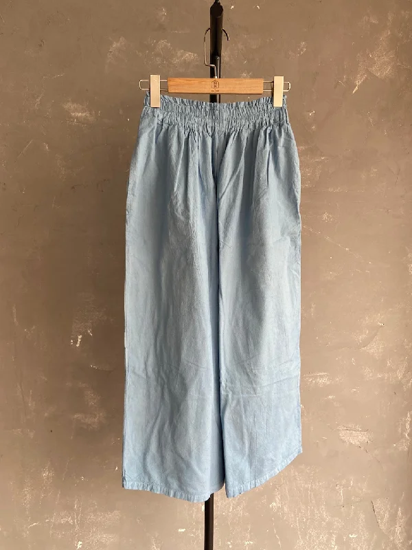 Hand Dyed Farmer's Pants in Light Blue Comfy High-Waist Jeans