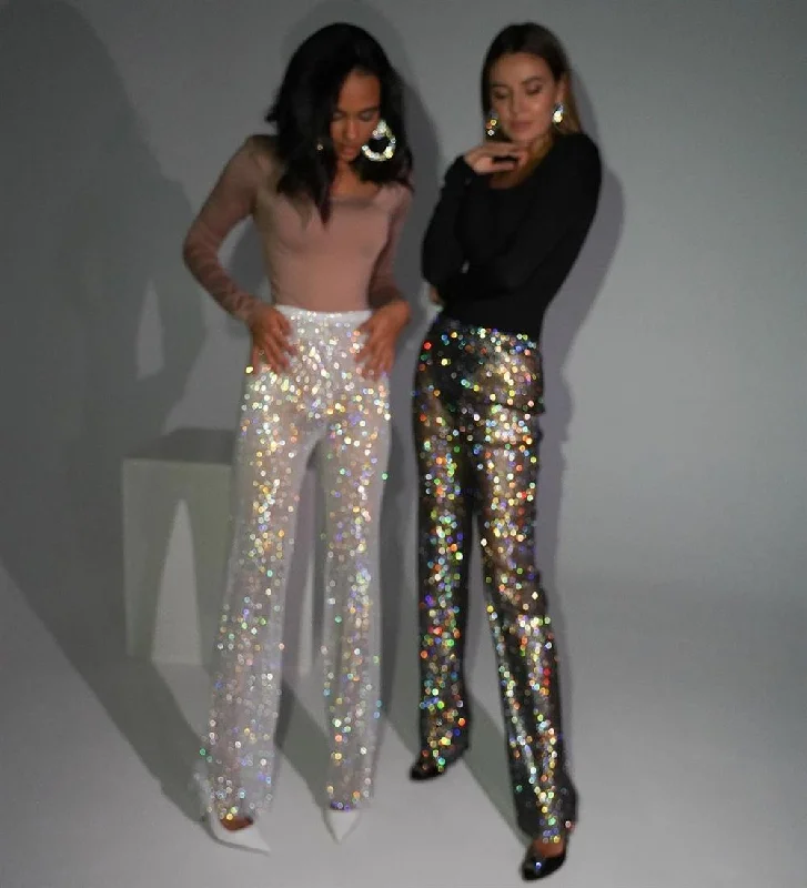 Mesh Wide Women Pants Stretch Fit Pants