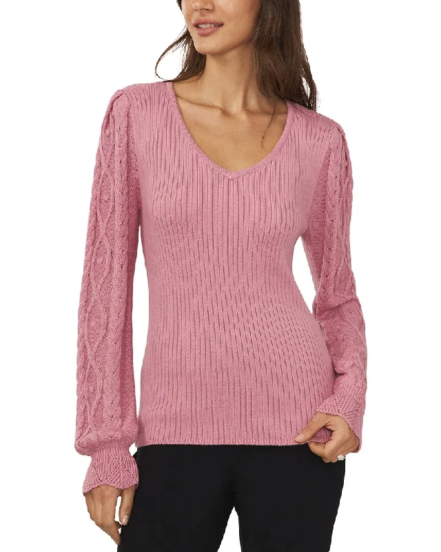 Cece Heart Neckline Cable Sleeve Sweater Thin Thick Dense