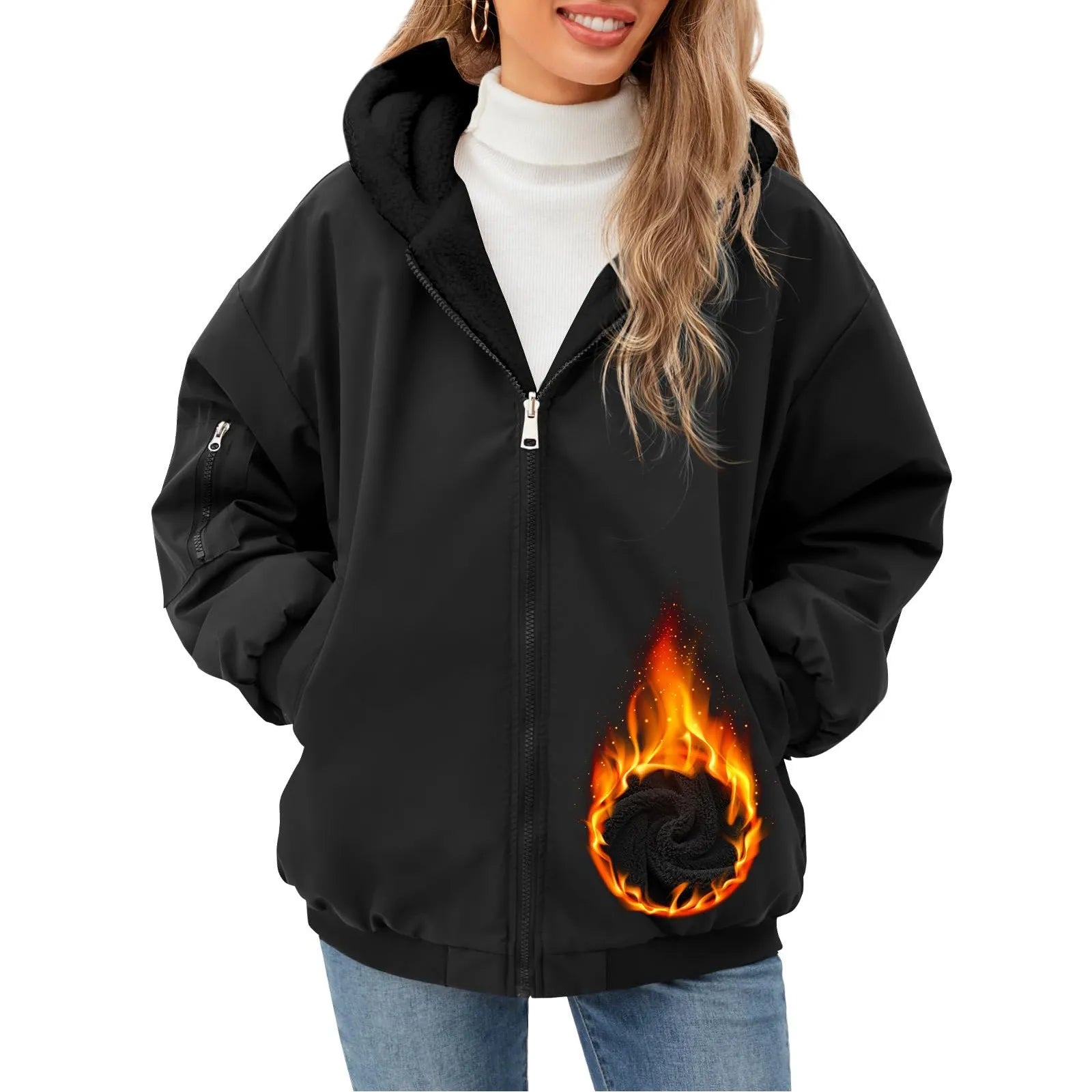 Women's Casual Full Zip Up Fleece Winter Jacket Hoodie Reversible Long Sleeve Casual Sweatshirt Coat With Pockets Lined Hoodie Collared Jacket Crew Neck Jacket Turtle Neck Jacket Women's Casual Full Zip Up Fleece Winter Jacket Hoodie Reversible Long Sleeve Casual Sweatshirt Coat With Pockets Lined Hoodie Collared Jacket Crew Neck Jacket Turtle Neck Jacket