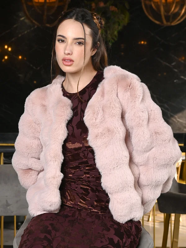 Odette Light Pink Faux Fur Solid Jacket For Women Embroidered Jacket Appliqued Jacket Beaded Jacket Odette Light Pink Faux Fur Solid Jacket For Women Embroidered Jacket Appliqued Jacket Beaded Jacket
