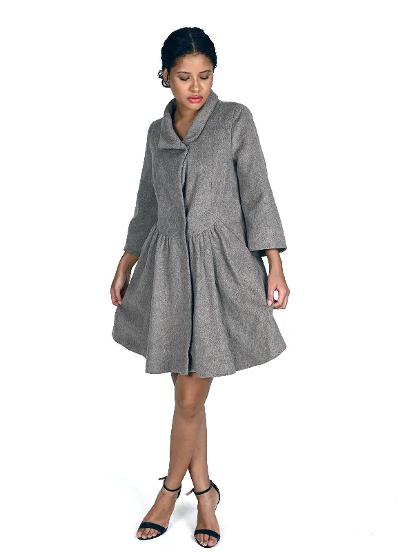 Odette Grey Woolen Solid Flared Long Jacket For Women Nylon Jacket Polyester Jacket Spandex Jacket Odette Grey Woolen Solid Flared Long Jacket For Women Nylon Jacket Polyester Jacket Spandex Jacket