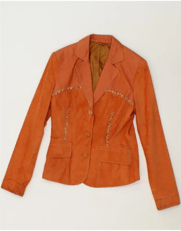 VINTAGE Womens Leather 3 Button Blazer Jacket IT 36 XS Orange Leather Tailored Jacket Straight Jacket A-Line Jacket VINTAGE Womens Leather 3 Button Blazer Jacket IT 36 XS Orange Leather Tailored Jacket Straight Jacket A-Line Jacket