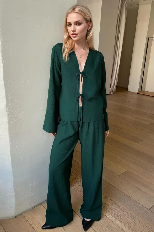 Hazel Blues® | Basic Bae Breathable Double Tie Long Sleeve Top and Pants Set Trendy Tapered Pants Hazel Blues® | Basic Bae Breathable Double Tie Long Sleeve Top and Pants Set Trendy Tapered Pants