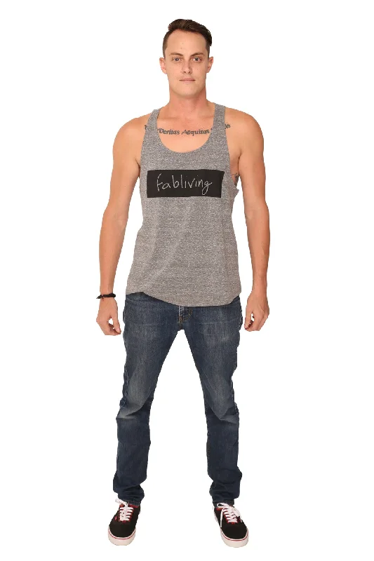fabliving block racerback tank (heather grey/black) teal tank top