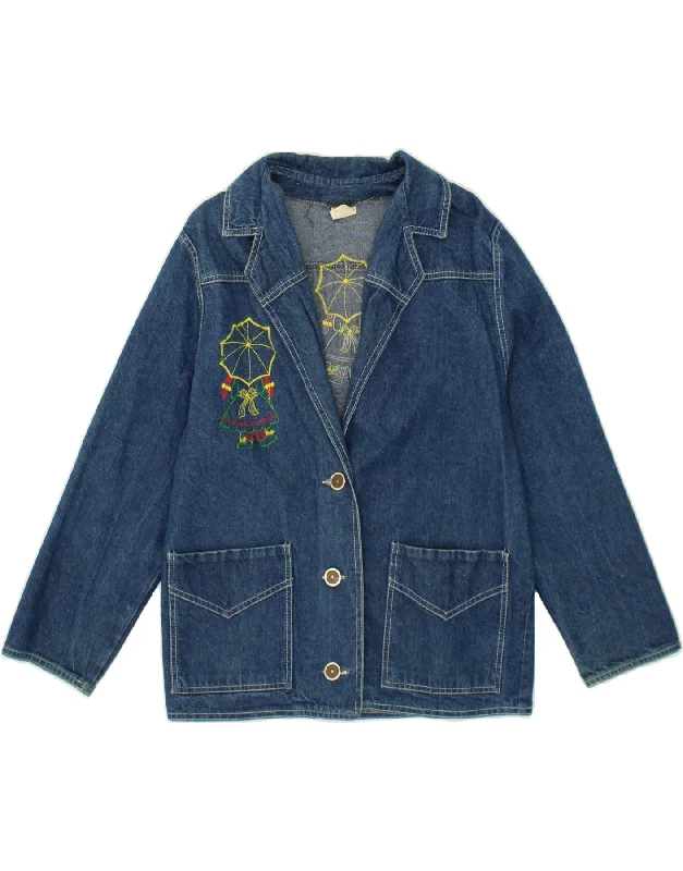 VINTAGE Womens Oversized Graphic Denim Jacket IT 36 XS Blue Cotton Hoodie Zip-Up Jacket Button-Up Jacket VINTAGE Womens Oversized Graphic Denim Jacket IT 36 XS Blue Cotton Hoodie Zip-Up Jacket Button-Up Jacket