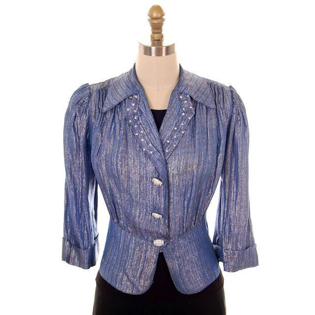 Vintage Evening Jacket Ladies 1940s Metallic Ice Blue Rhinestone Buttons L Mesh Jacket Canvas Jacket Denim Jacket Vintage Evening Jacket Ladies 1940s Metallic Ice Blue Rhinestone Buttons L Mesh Jacket Canvas Jacket Denim Jacket