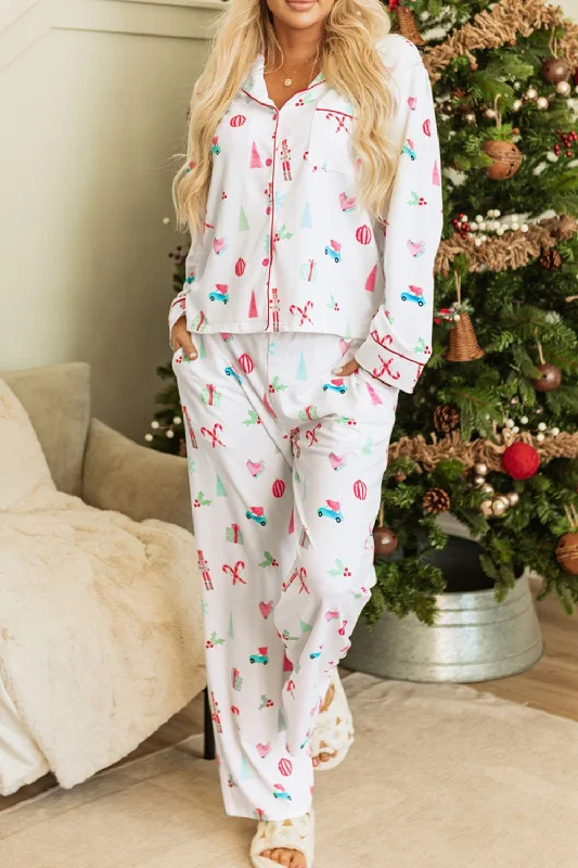 Hazel Blues® | Christmas Printed Collared Neck Top and Pants Lounge Set Stylish Slim Trousers Hazel Blues® | Christmas Printed Collared Neck Top and Pants Lounge Set Stylish Slim Trousers