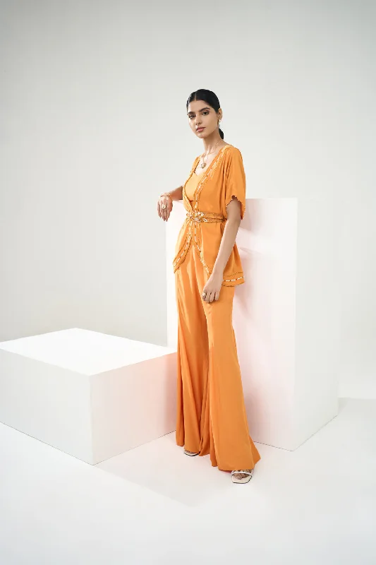 Marigold Yellow Placement Embroidered Tunic With Flared Pants Elegant High-Waist Pants Marigold Yellow Placement Embroidered Tunic With Flared Pants Elegant High-Waist Pants