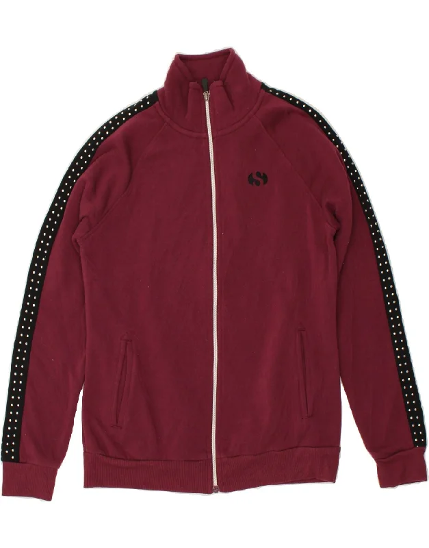 SUPERGA Womens Tracksuit Top Jacket UK 16 Large Burgundy Colourblock Notch Collar Jacket Peter Pan Collar Jacket Cowl Neck Jacket SUPERGA Womens Tracksuit Top Jacket UK 16 Large Burgundy Colourblock Notch Collar Jacket Peter Pan Collar Jacket Cowl Neck Jacket