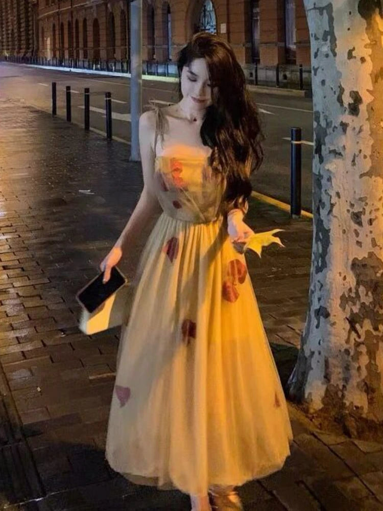Wjczt Vintage Floral Strap Dress Women Sexy Backless Evening Party Fairy Dress Femme 2022 Spring High Street Korean Beach Casual Dress Tunics Review highly