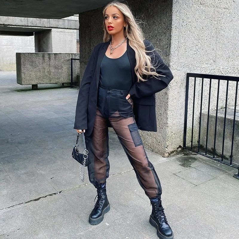 Women Perspective Loose Pants Sleek Black Pants