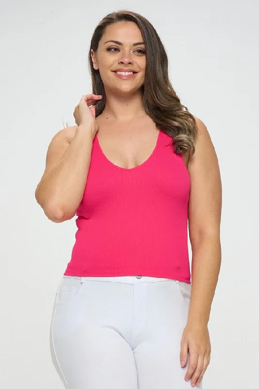 Women's Plus Reversible Seamless Solid Ribbed Tank sheer tank top