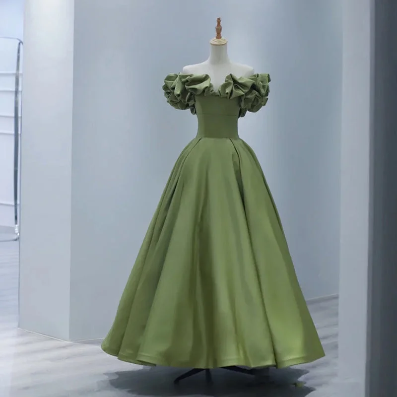 Wjczt French evening dress 2024 new green princess at large elegant one-shoulder birthday party engagement dress Tunics Canvas sturdy