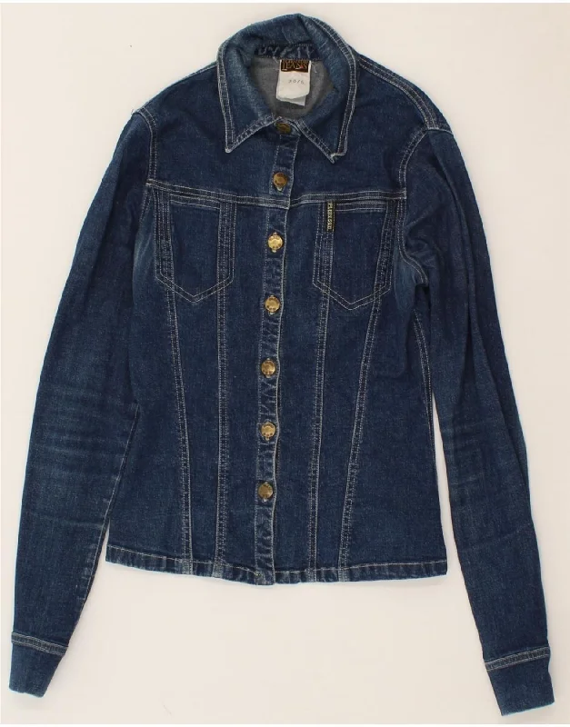PLEIN SUD Womens Denim Jacket EU 38 Medium Navy Blue Denim Fabric Leather Fabric Suede Fabric PLEIN SUD Womens Denim Jacket EU 38 Medium Navy Blue Denim Fabric Leather Fabric Suede Fabric