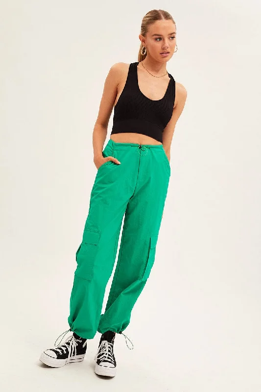 Green Cargo Parachute Pants Cozy Knit Pants