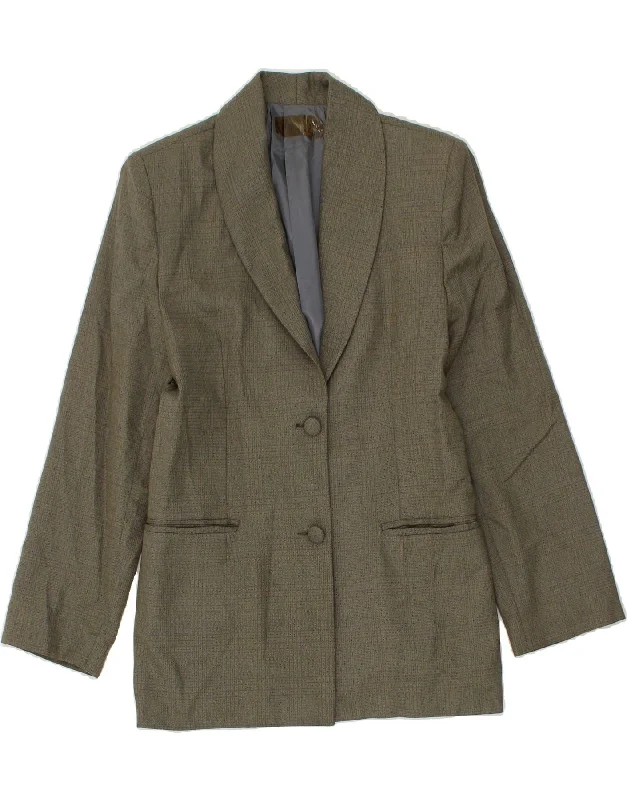 VINTAGE Womens 2 Button Blazer Jacket IT 44 Medium Grey Check Wool Faux Fur Jacket Real Fur Jacket Shearling Jacket VINTAGE Womens 2 Button Blazer Jacket IT 44 Medium Grey Check Wool Faux Fur Jacket Real Fur Jacket Shearling Jacket