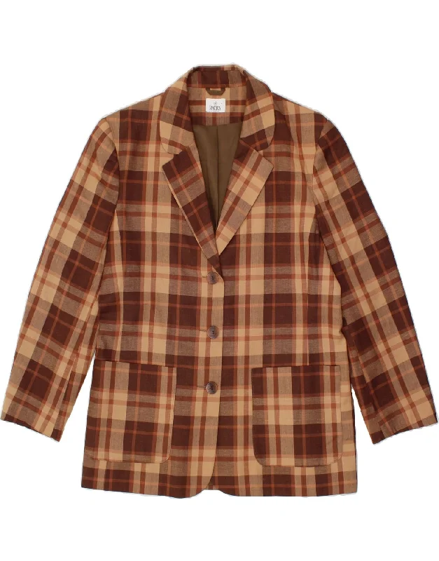 VINTAGE Womens 3 Button Blazer Jacket UK 14 Large Maroon Check Viscose Front Pockets Side Pockets Patch Pockets VINTAGE Womens 3 Button Blazer Jacket UK 14 Large Maroon Check Viscose Front Pockets Side Pockets Patch Pockets