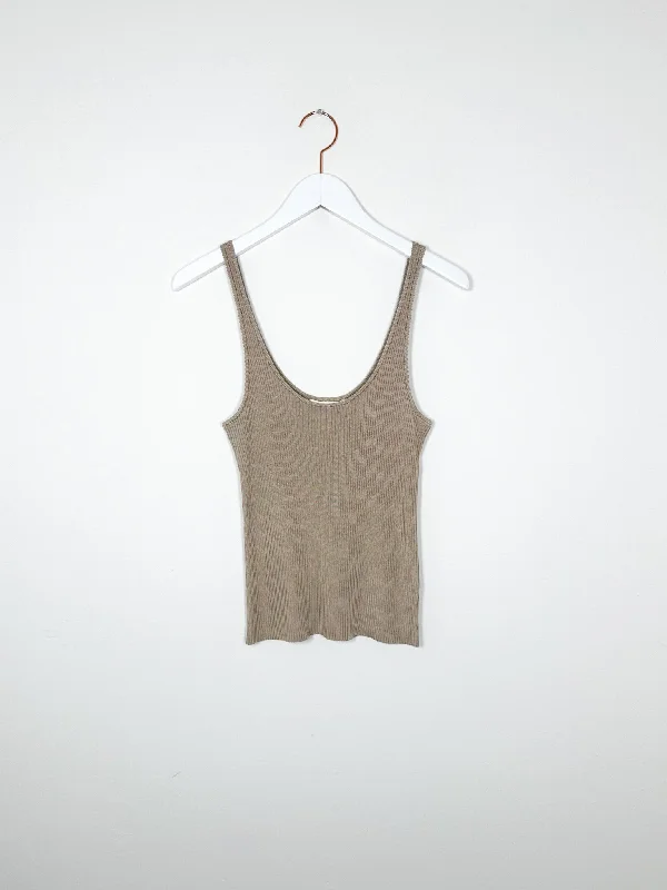 6397 - Slinky Rib Tank - Khaki scoop neck tank