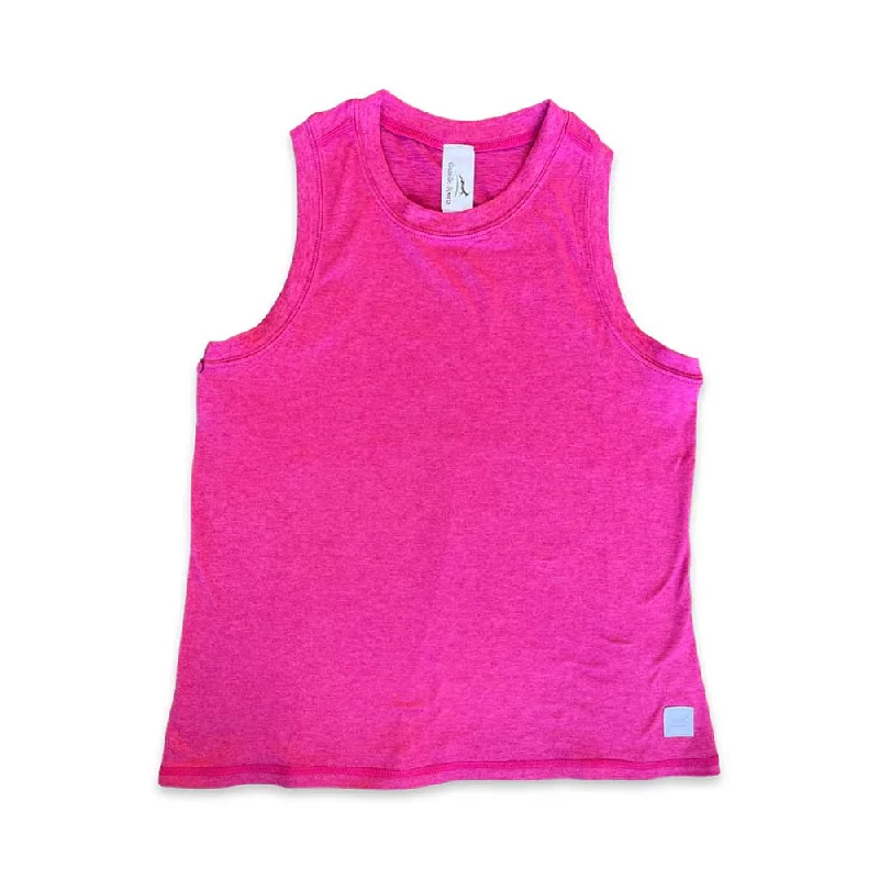Women's Performance Tech High Neck Tank - Heather Vivacious/White Woven Square Patch w/ Light Grey Gazelle activewear tank top