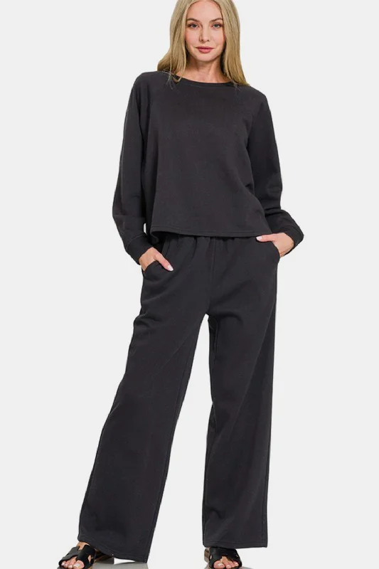 Hazel Blues® | Zenana Round Neck Raglan Sleeve Top and Elastic Waist Pants Set Chic Slim Fit Pants Hazel Blues® | Zenana Round Neck Raglan Sleeve Top and Elastic Waist Pants Set Chic Slim Fit Pants