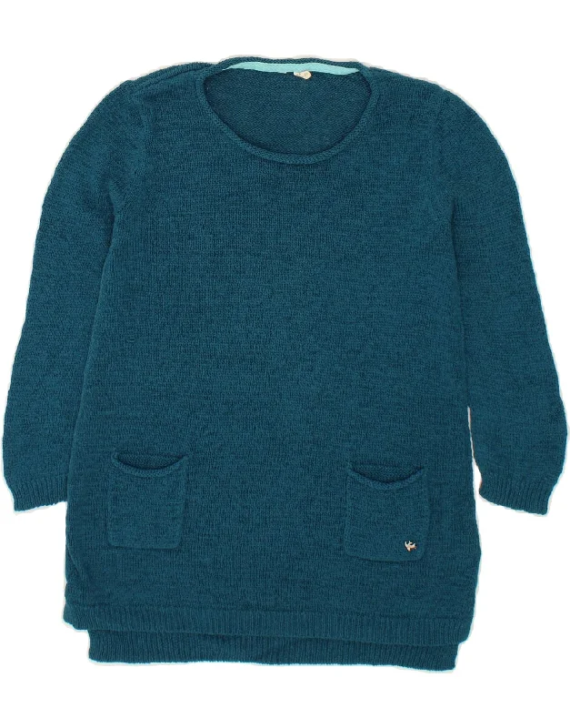 WHITE STUFF Womens 3/4 Sleeve Boat Neck Jumper Sweater UK 8 Small Blue Transparent Opaque Sheer