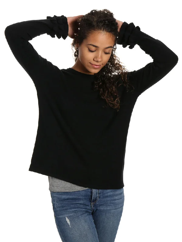 Women's 100% Cashmere Crew Neck Sweater with Ruffle Sleeve Anti-Pilling Anti-Shrink Durable Women's 100% Cashmere Crew Neck Sweater with Ruffle Sleeve Anti-Pilling Anti-Shrink Durable