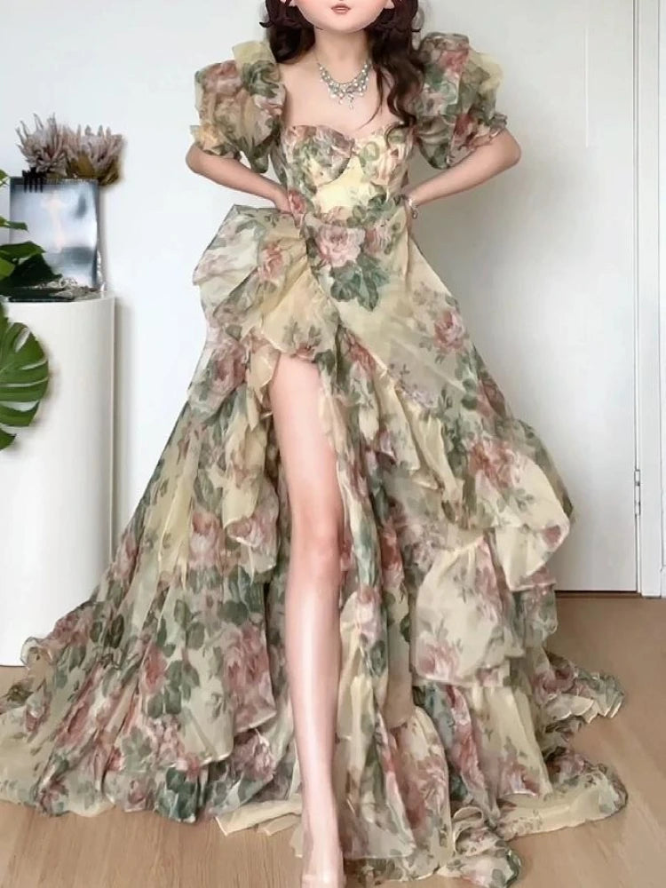 Wjczt Ruffles Floral Long Fairy Dresses Women 2024 Summer Elegant Party Sweet Princess Dress Female Fashion Korean Split Dress Casual Pencil Office Professional Wjczt Ruffles Floral Long Fairy Dresses Women 2024 Summer Elegant Party Sweet Princess Dress Female Fashion Korean Split Dress Casual Pencil Office Professional