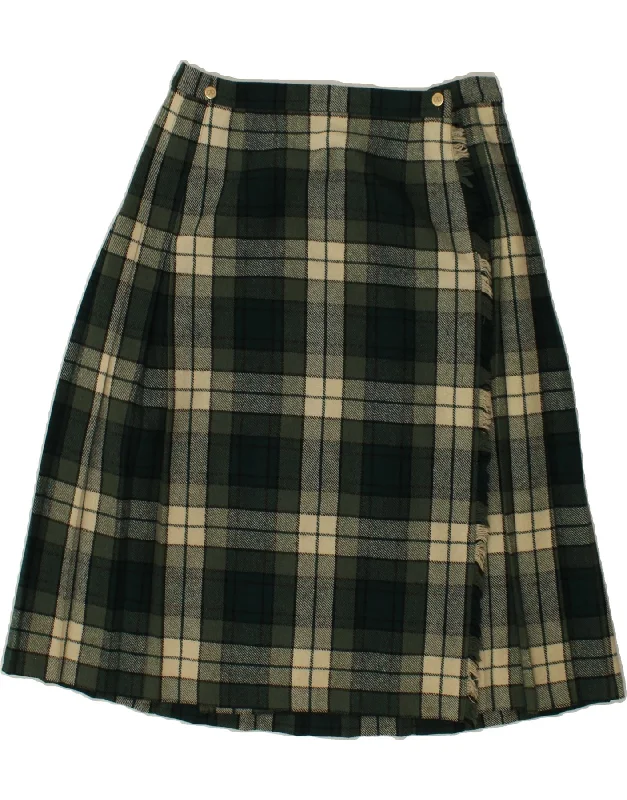 LAIRD PORTCH Womens Wrap Skirt W30 Medium Green Plaid Wool cashmere skirt fine