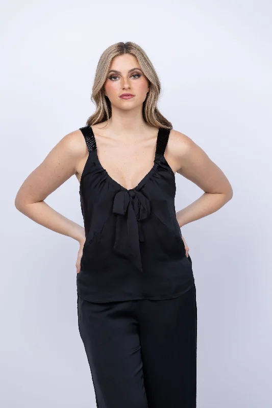 Ramy Brook Amy V-neck Tank Top in Black vibrant tank top