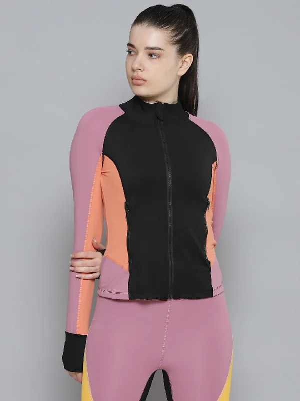 Women's Black & Orange Colourblocked Training Quick Dry Sporty Jacket Trench Coat Raincoat Waterproof Jacket Women's Black & Orange Colourblocked Training Quick Dry Sporty Jacket Trench Coat Raincoat Waterproof Jacket