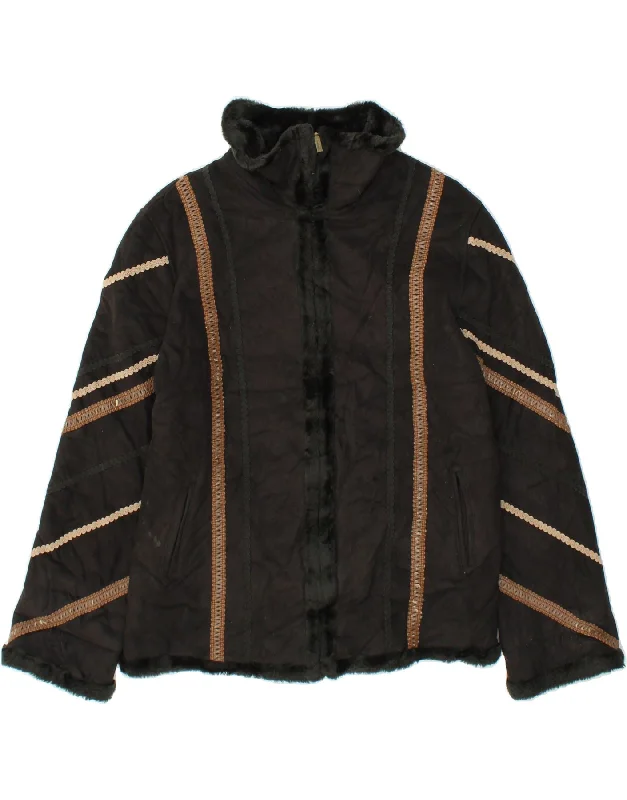 LONDON FOG Womens Sherpa Jacket UK 16 Large Brown Embroidered Jacket Appliqued Jacket Beaded Jacket LONDON FOG Womens Sherpa Jacket UK 16 Large Brown Embroidered Jacket Appliqued Jacket Beaded Jacket