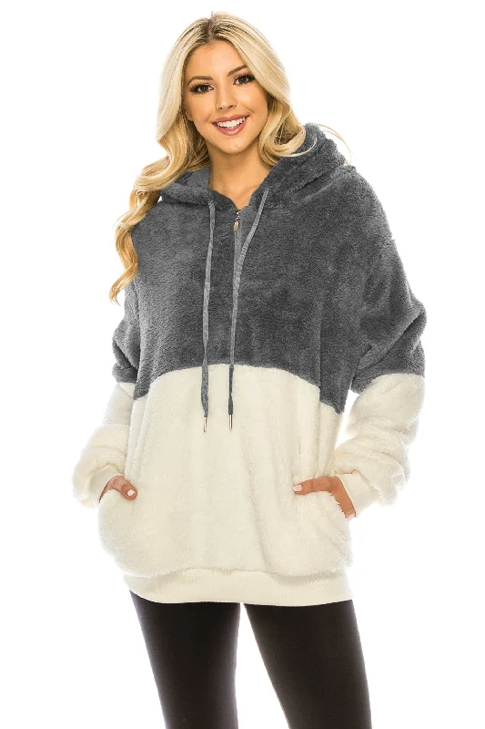 Haute Edition Women's Colorblock and Solid 1/4 Zip Sherpa Hoodie Cotton Hoodie Fleece Lining Warmth Haute Edition Women's Colorblock and Solid 1/4 Zip Sherpa Hoodie Cotton Hoodie Fleece Lining Warmth