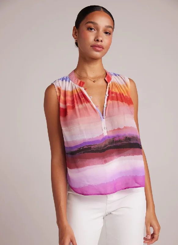 CANYON STRIPE SHIRRED TANK teal tank top