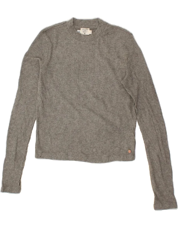 VOLCOM Womens Crop Crew Neck Jumper Sweater UK 10 Small Grey Polyester Casual Formal Business VOLCOM Womens Crop Crew Neck Jumper Sweater UK 10 Small Grey Polyester Casual Formal Business