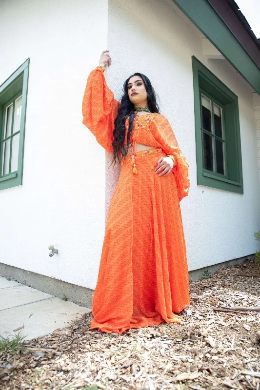 Sunrise Orange Drape Skirt with Embroidered Peplum Top wool skirt sturdy