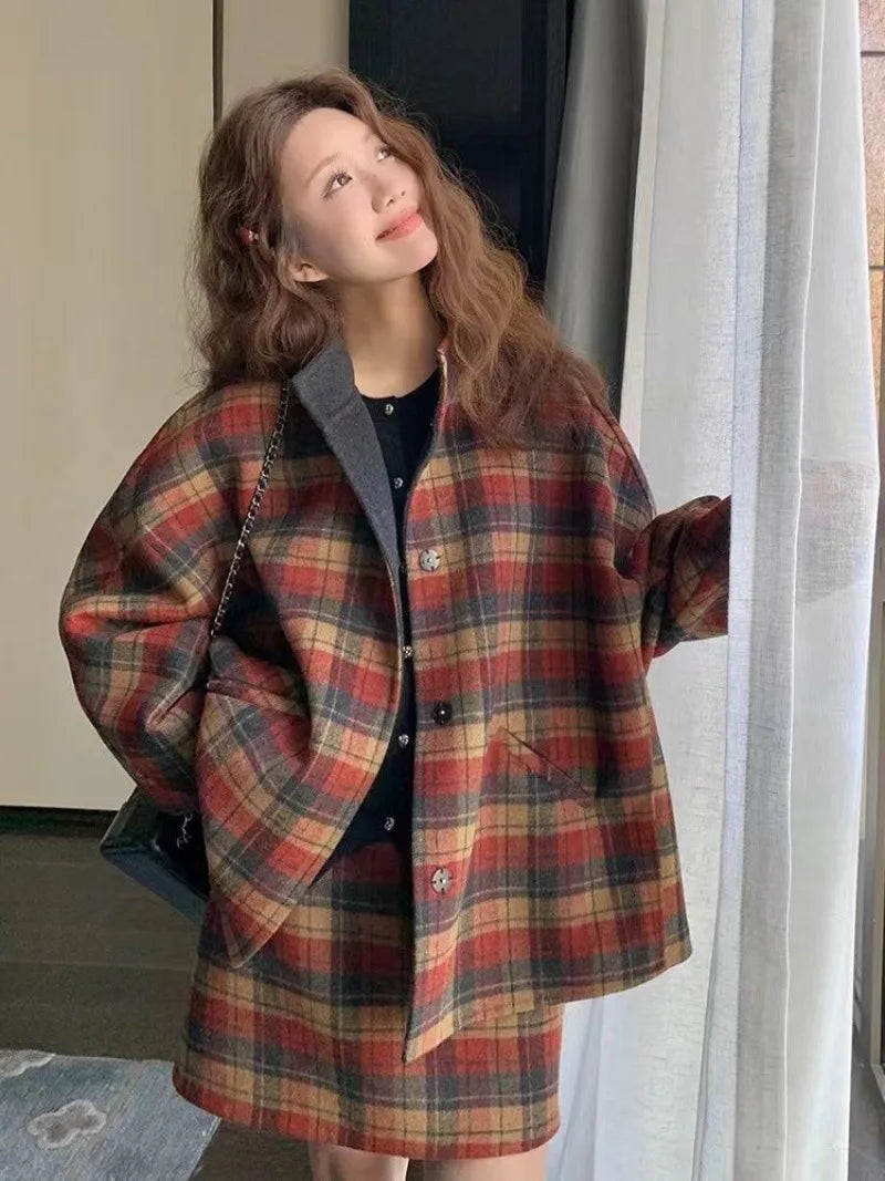 Korean Version British Style Patterned Midi Skirt 2024 Women's Autumn New Item Slimming Jacket Top Short Skirt Two-piece Set Anorak Shell Jacket Lightweight Jacket Korean Version British Style Patterned Midi Skirt 2024 Women's Autumn New Item Slimming Jacket Top Short Skirt Two-piece Set Anorak Shell Jacket Lightweight Jacket