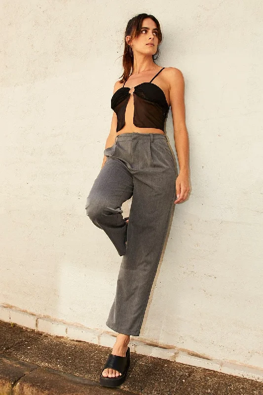 Grey Tailored Pant High Waist Comfortable Denim Pants