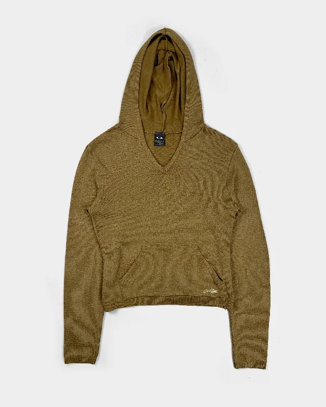 Oakley Software Beige Knited Hoodie 1990's Hoodie with Thumb Holes Functional Cozy